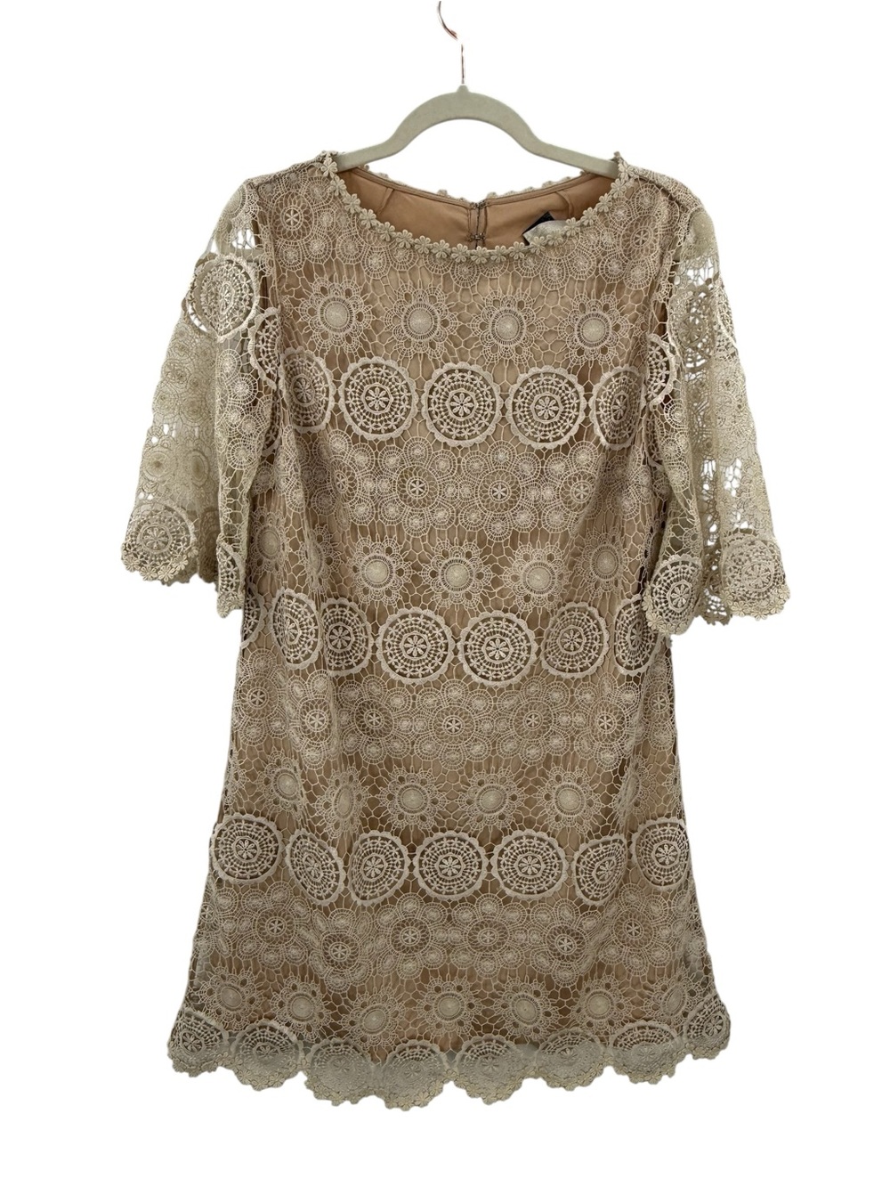 VA ET VIENT Romantic Parisian Lace Shift Dress Silk Bow Back Quiet Luxury, 10 - Picture 7 of 13